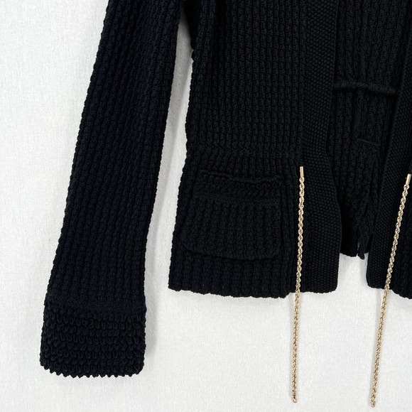CHANEL 2010 Sweater Womens 34 Black Chain Details Open Cardigan Cotton Chunky - Picture 6 of 16